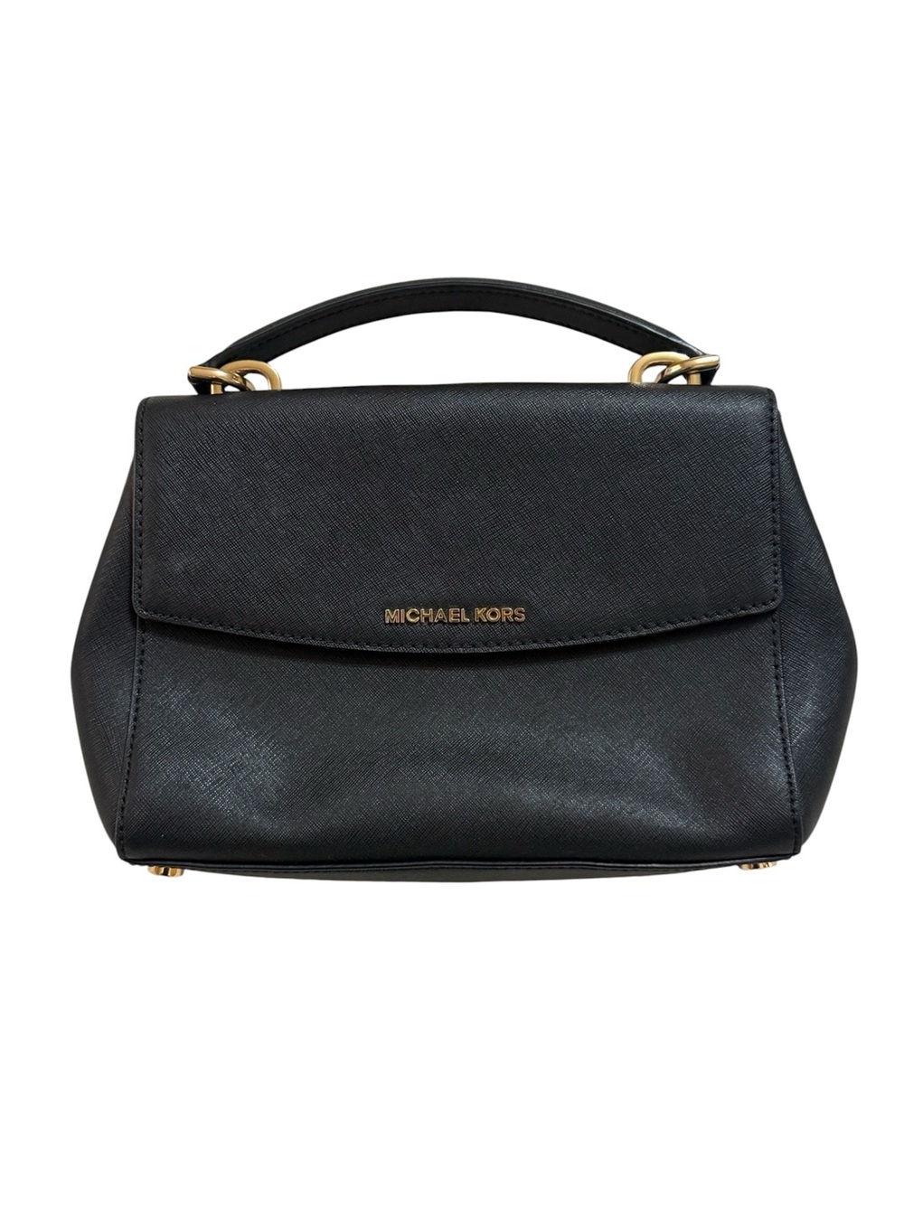 Michael Kors Black Leather Top-Handle Satchel with Gold Hardware